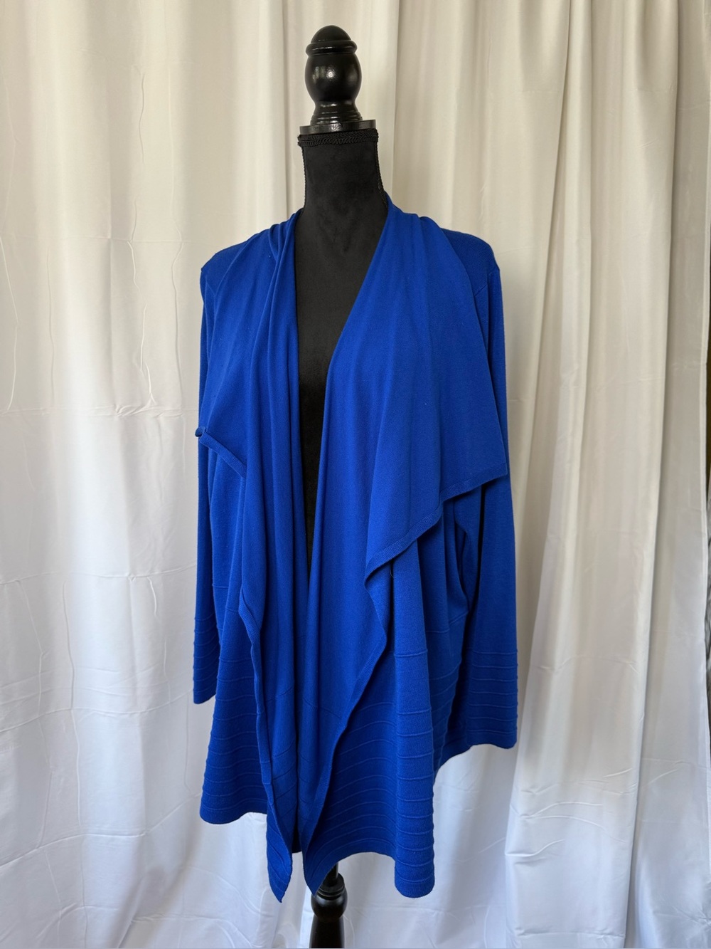 Cable & Gauge Royal Blue Drape Cardigan Women's Plus 1X Open Front Rayon